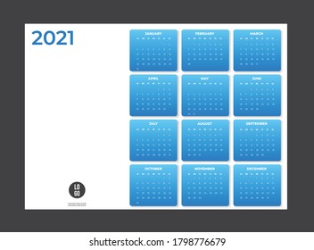2021 Calendar - illustration. Template. Mock up Week starts Sunday