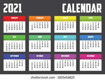 2021 Calendar Isolated on a Background
