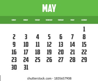 Calendario de 2021 aislado en un contexto para mayo