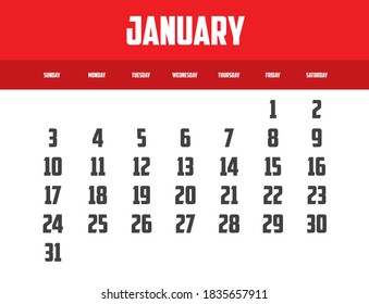 Calendario de 2021 aislado en un contexto para enero