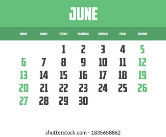 2021 Calendar Isolated on a Background for June