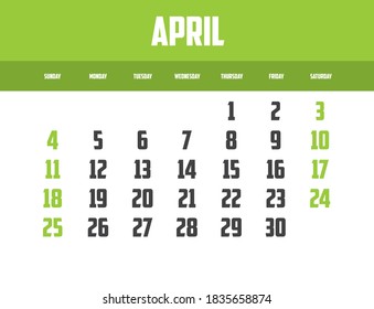 2021 Calendar Isolated on a Background for April