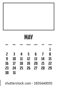 2021 Kalender einzeln auf hellem Hintergrund für Mai