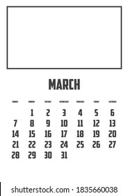 2021 Calendar Isolated on a Background for March
