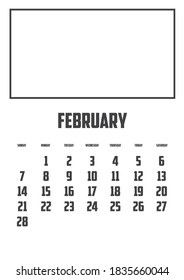 2021 Kalender einzeln auf Hintergrund für Februar