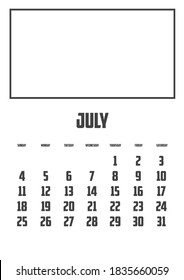 Calendario de 2021 aislado en un contexto para julio