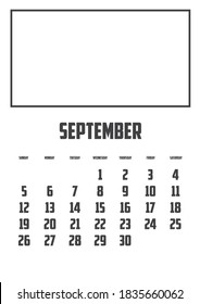 2021 Calendar Isolated on a Background for September