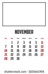 2021 Calendar Isolated on a Background for November