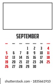 2021 Calendar Isolated on a Background for September