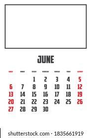 2021 Calendar Isolated on a Background for June