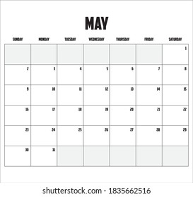 2021 Calendar Isolated on a Background for May