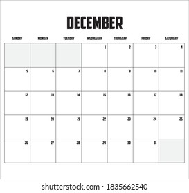 2021 Calendar Isolated on a Background for December