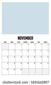 Calendario de 2021 aislado sobre un fondo para noviembre