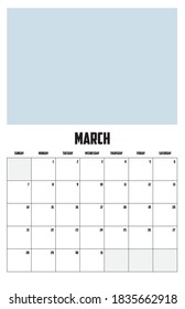 2021 Calendar Isolated on a Background for March