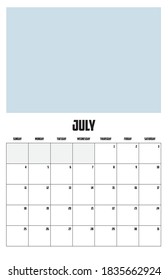 2021 Calendar Isolated on a Background for July
