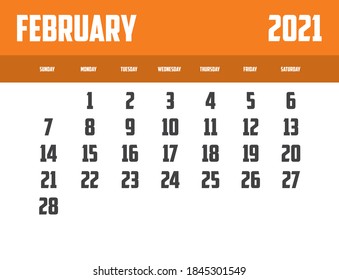 2021 Kalender einzeln auf Hintergrund Februar