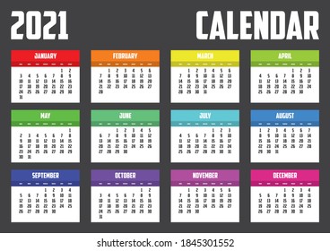 2021 Calendar Isolated on a Background