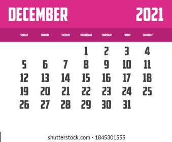 2021 Calendar Isolated on a Background December