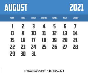 2021 Calendar Isolated on a Background August