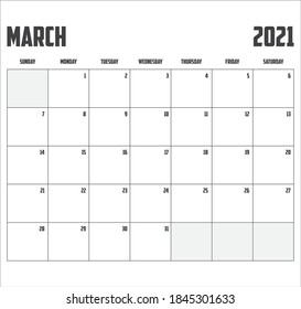 Calendario de 2021 aislado en un contexto de marzo