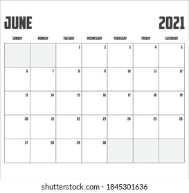 2021 Calendar Isolated on a Background June