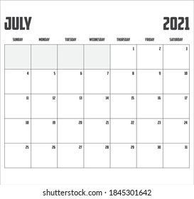 2021 Calendar Isolated on a Background July