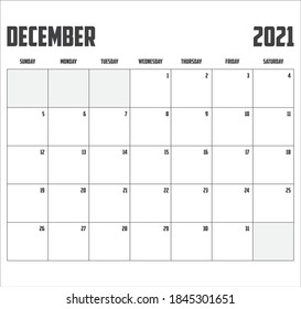 2021 Calendar Isolated on a Background December