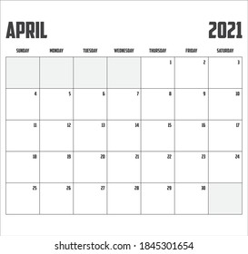 2021 Calendar Isolated on a Background April