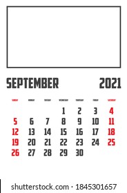 2021 Calendar Isolated on a Background September