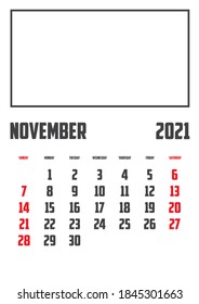 2021 Kalender einzeln auf Hintergrund November