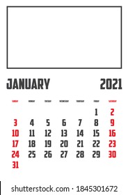 Calendario de 2021 aislado en un contexto Enero
