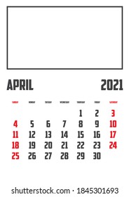 2021 Calendar Isolated on a Background April