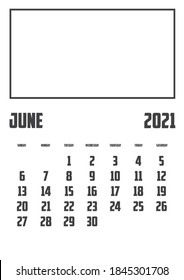 2021 Kalender einzeln auf Hintergrund Juni