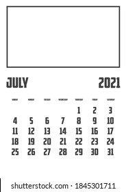Calendario de 2021 aislado en segundo plano Julio