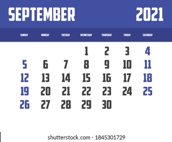 2021 Calendar Isolated on a Background September