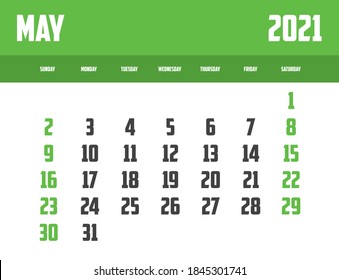 2021 Calendar Isolated on a Background May