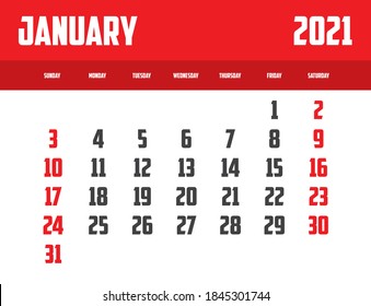 2021 Calendar Isolated on a Background January