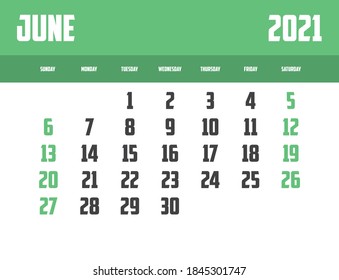 2021 Calendar Isolated on a Background June