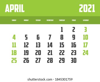 2021 Calendar Isolated on a Background April