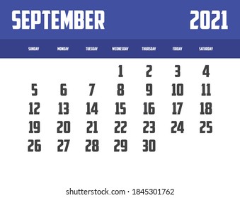 2021 Calendar Isolated on a Background September