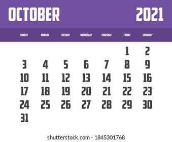 2021 Calendar Isolated on a Background October