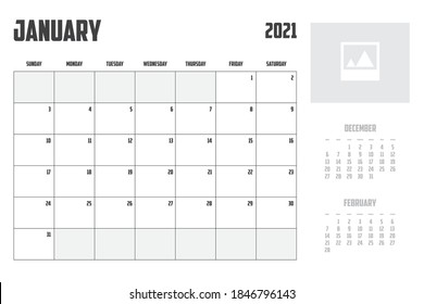 2021 Calendar Isolated on a Background January