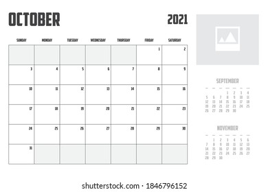 2021 Calendar Isolated on a Background October