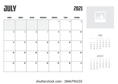 2021 Calendar Isolated on a Background July