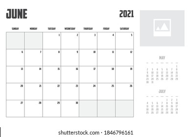 Calendario de 2021 aislado en un contexto Junio