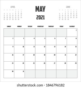2021 Calendar Isolated on a Background May
