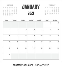 2021 Calendar Isolated on a Background January