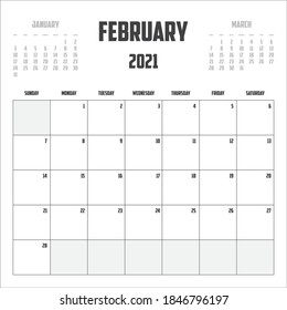 Calendario de 2021 aislado en un contexto febrero