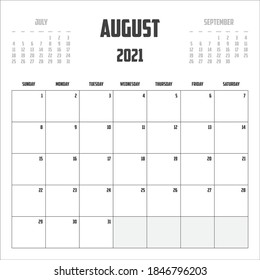 Calendario de 2021 aislado en un contexto Agosto