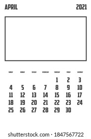 2021 Calendar Isolated on a Background April
